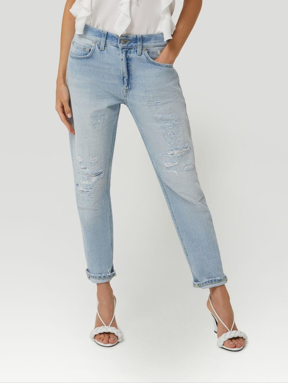 Dondup Mila Carrot Fit Light Wash Distressed Jeans 27